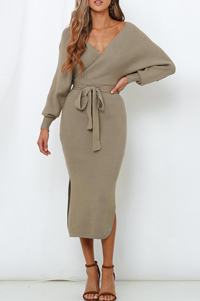 acelimosf™-Casual Elegant Solid Backless Slit Pencil Skirt Dresses