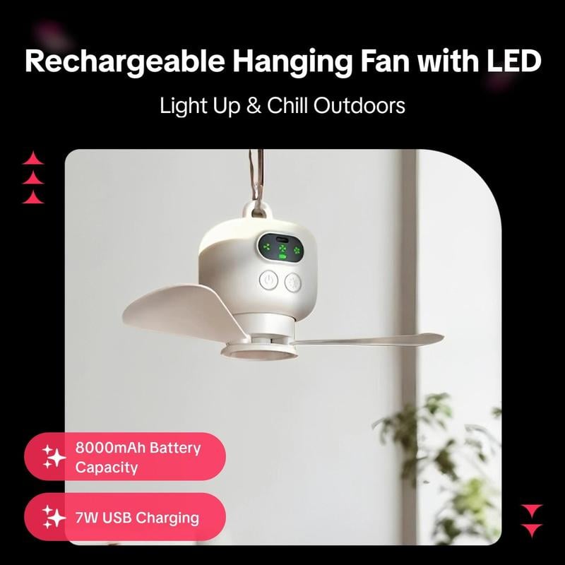 Rechargeable Portable Hanging Fan with LED Light