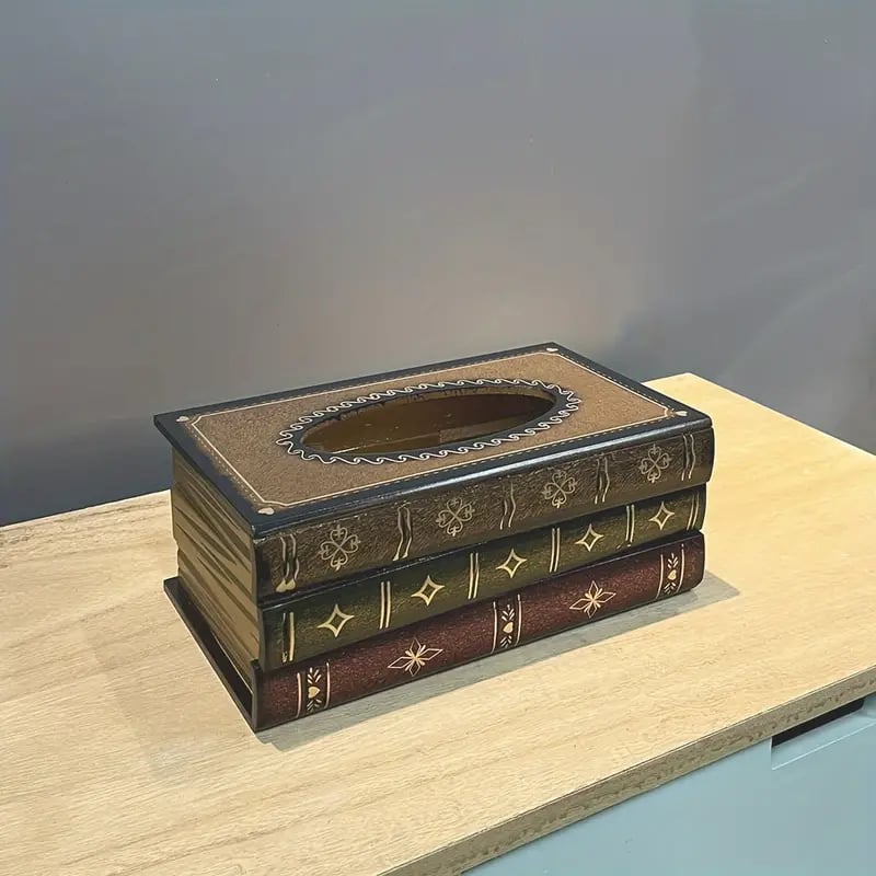 Creative Retro Wooden Book Shape Tissue Box