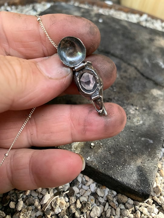 Amethyst And Crow Skull Locket Talisman