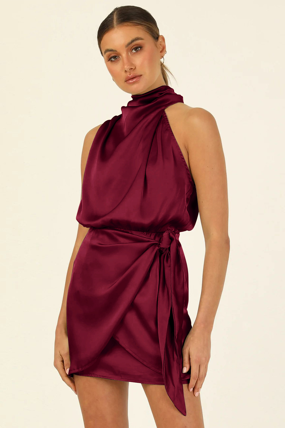 acelimosf™-Fashionable new halterneck satin strap slim dress