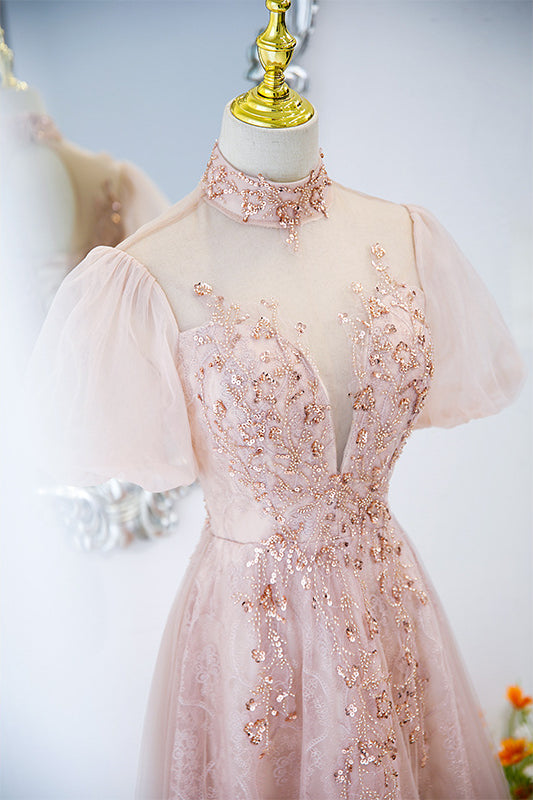 acelimosf™-Pink lace evening gown