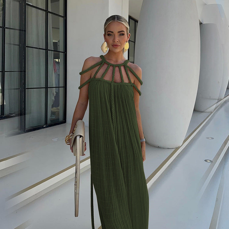 acelimosf™-Casual Simplicity Solid Bandage Slit V Neck A Line Dresses