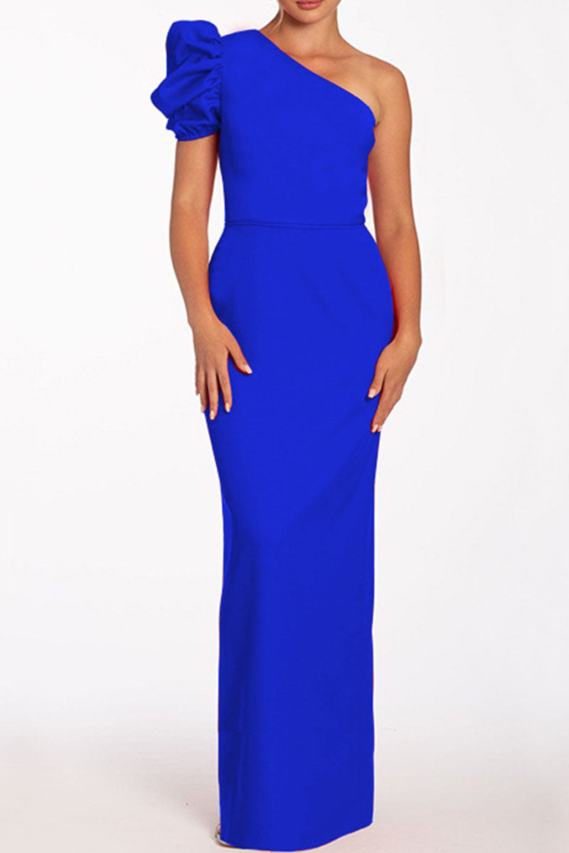 acelimosf™-Casual Solid Backless Oblique Collar Long Dresses