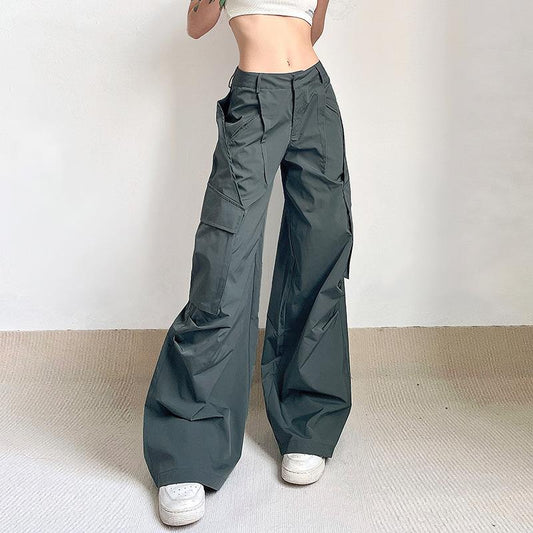 acelimosf™-Solid zip-up low rise cargo pocket wide leg pant