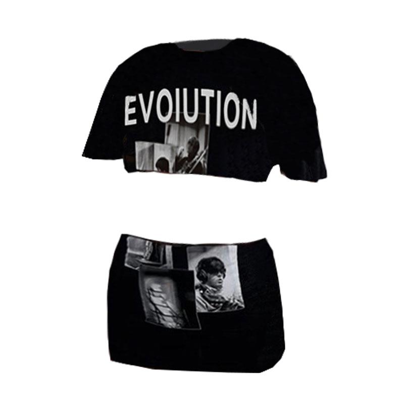 acelimosf™-Crewneck short sleeve abstract contrast mini skirt set y2k 90s Revival Techno Fashion