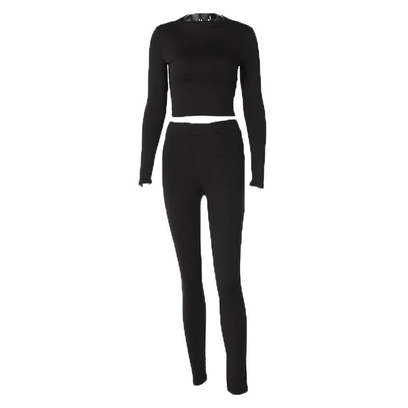 acelimosf™-Long sleeve crewneck solid pant set y2k 90s Revival Techno Fashion