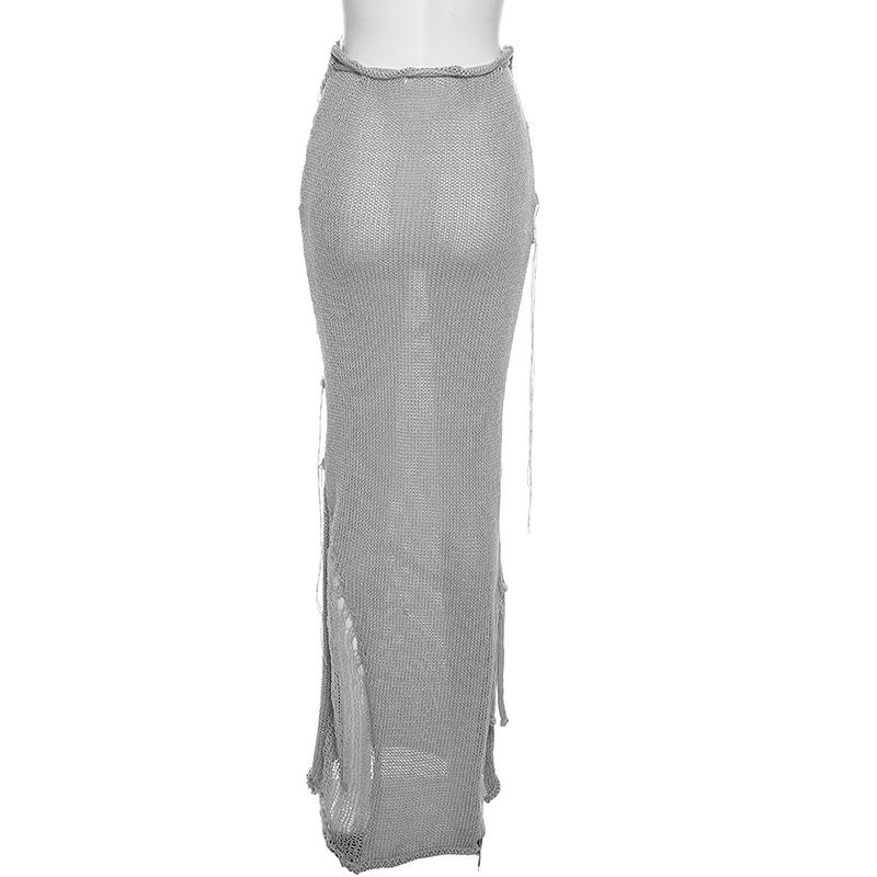 acelimosf™-Backless self tie slit solid tube knitted maxi skirt set