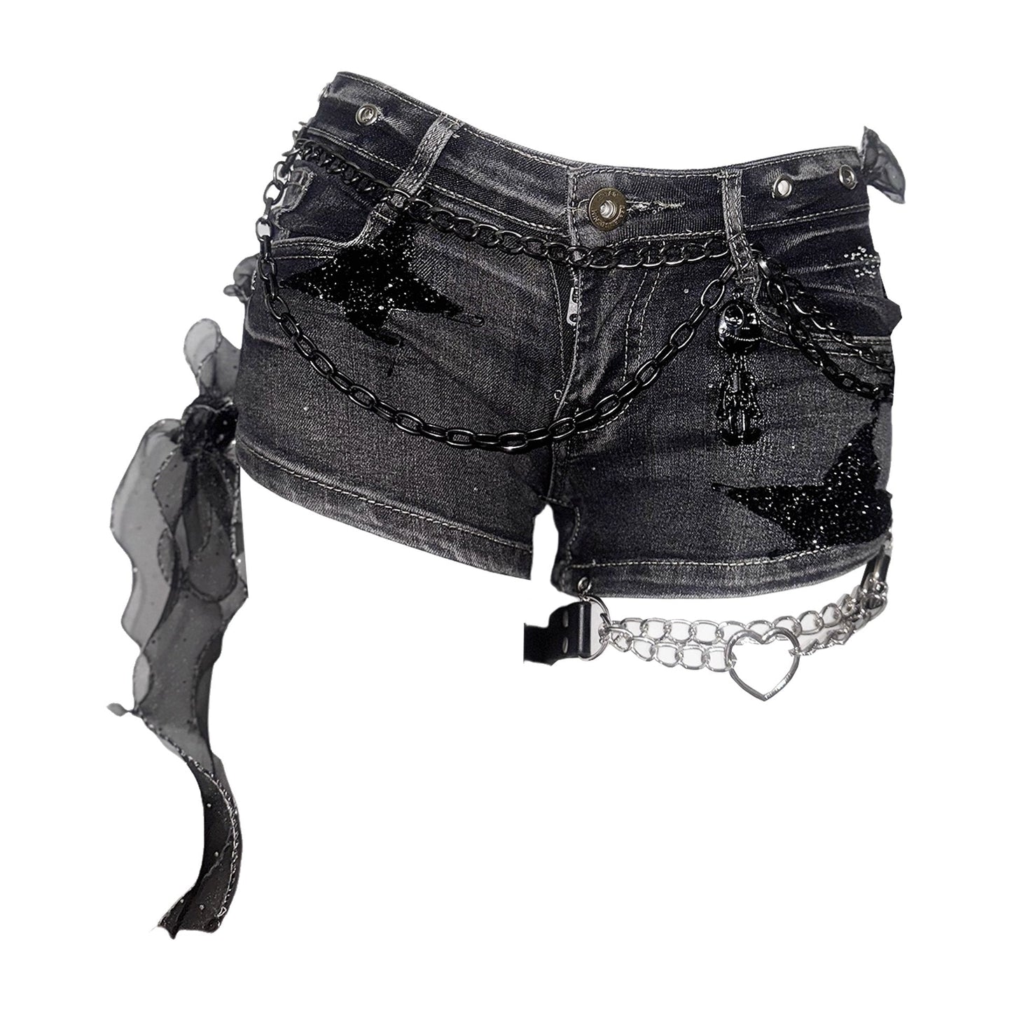 acelimosf™-Turnover collar o ring harness metal chain cami pant set