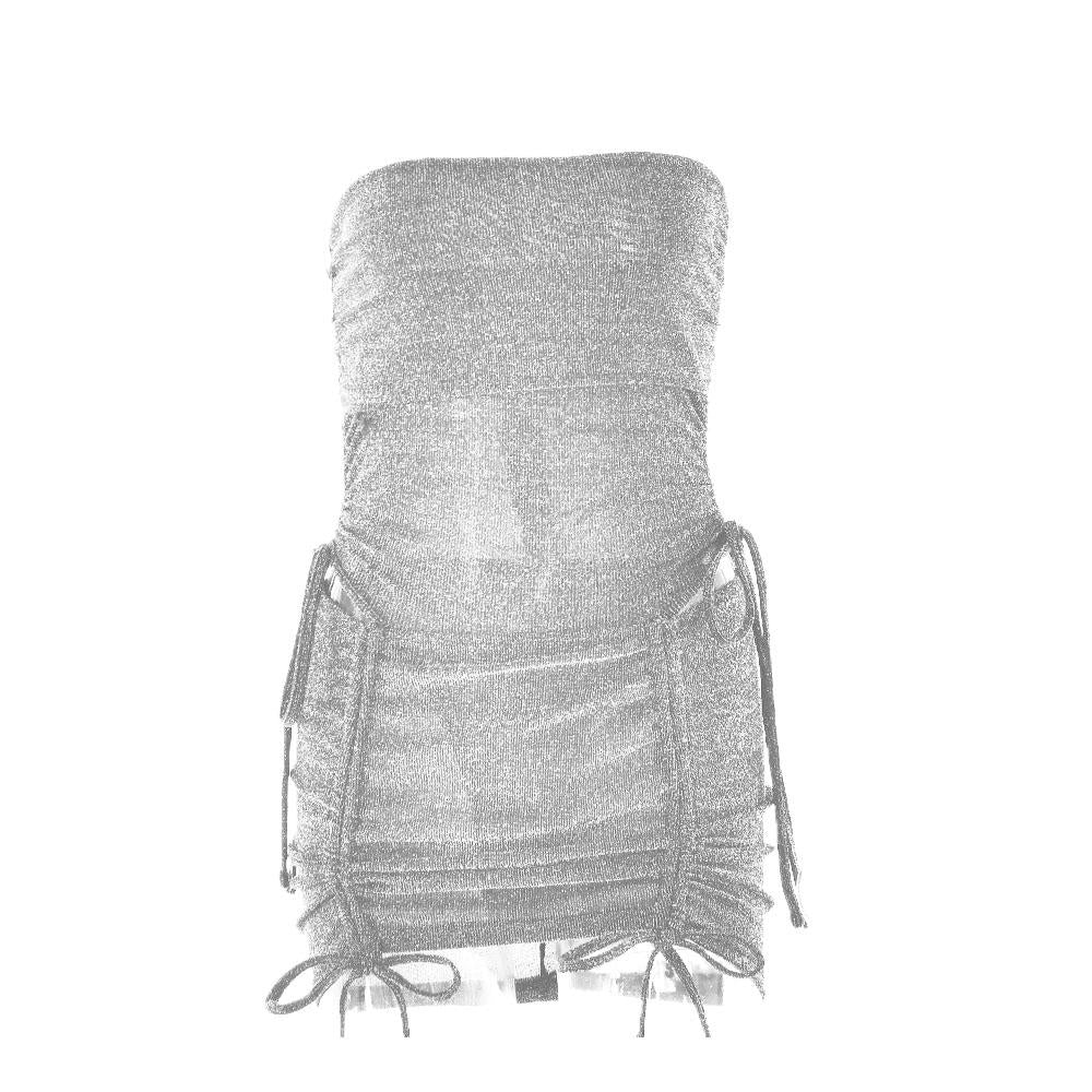 acelimosf™-Drawstring textured backless solid bodysuit mini skirt set