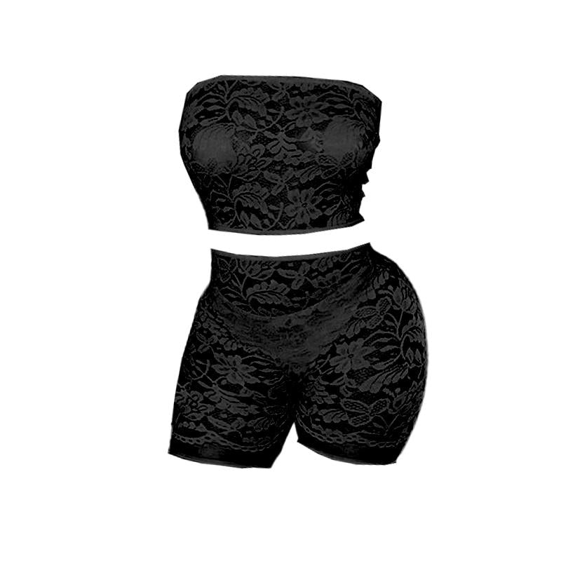 acelimosf™-Lace see through solid tube pant set