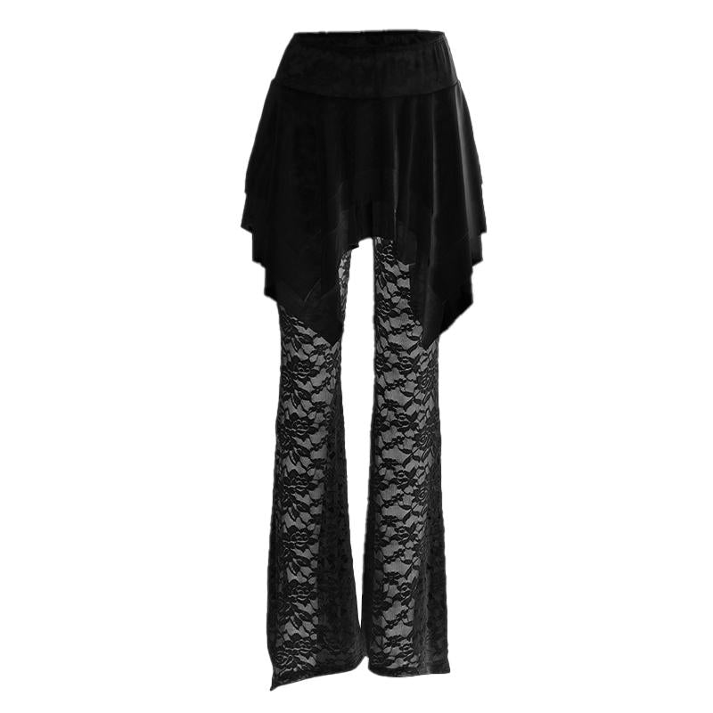 acelimosf™-Ruched lace ruffle solid high rise pant