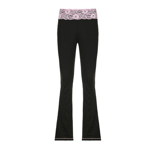 acelimosf™-Lace hem high rise stitch contrast pant