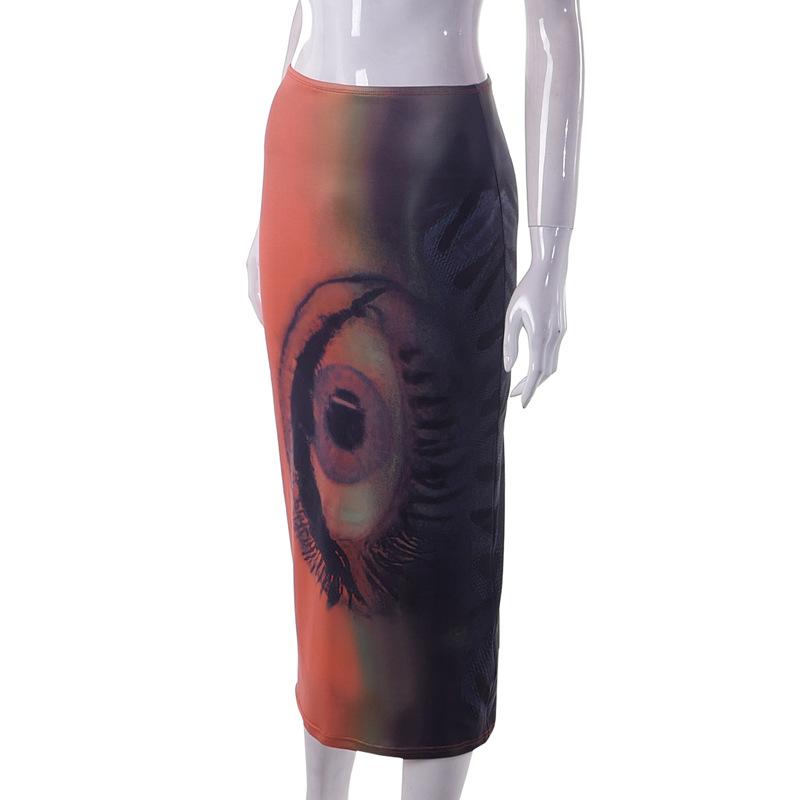 acelimosf™-Contrast abstract print midi skirt cyberpunk Sci-Fi Fashion