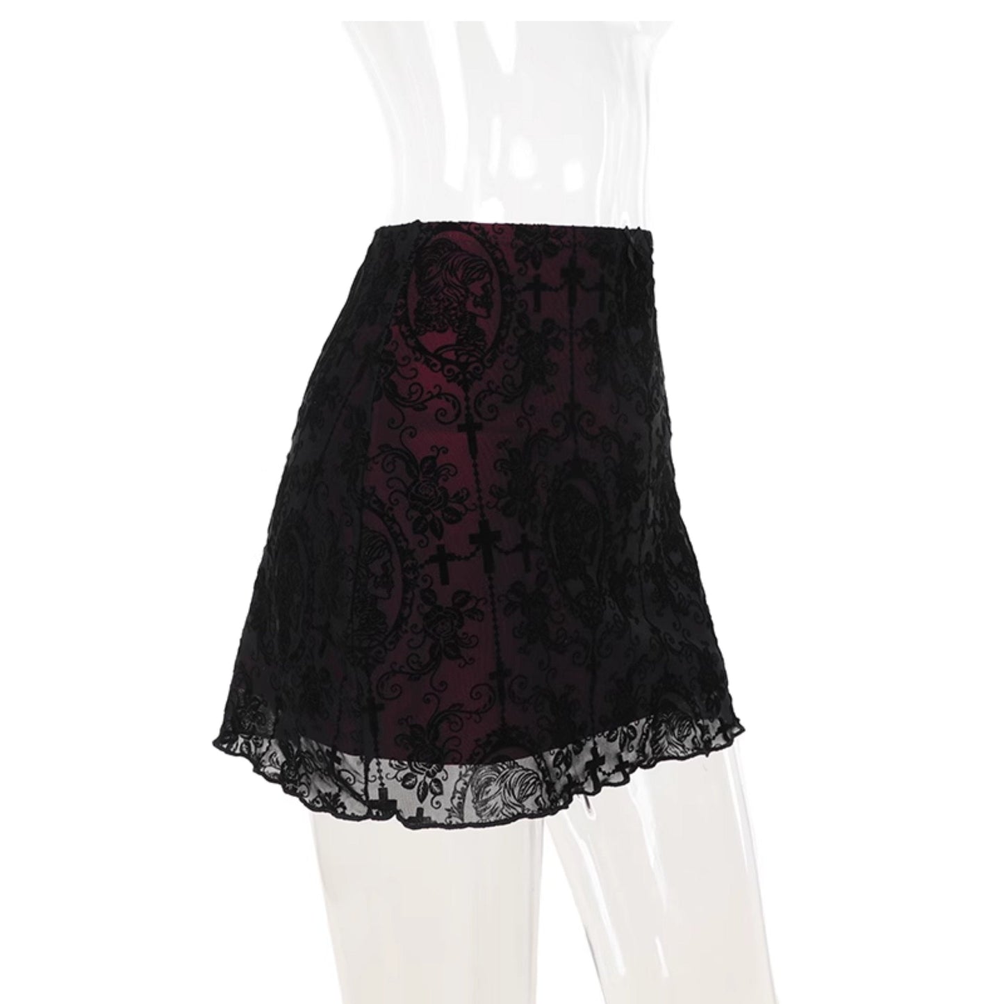 acelimosf™-Print mesh bowknot ruffle mini skirt