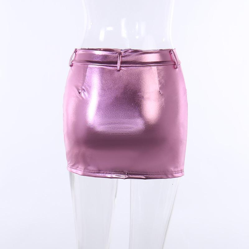 acelimosf™-Metallic solid pocket high rise mini skirt