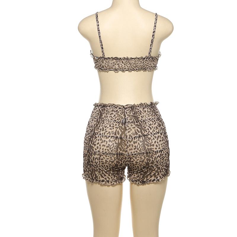 acelimosf™-Leopard print ruffle ruched crop pant set