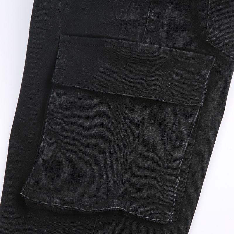 acelimosf™-Button cargo pocket ribbon low rise solid jeans y2k 90s Revival Techno Fashion