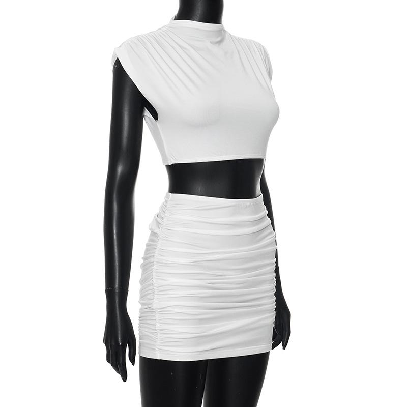 acelimosf™-Cap sleeve ruched solid mini skirt set