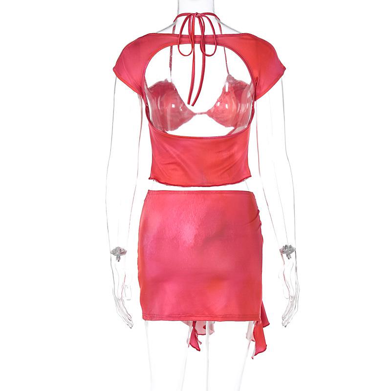 acelimosf™-Cap sleeve o ring ruffle ruched mini skirt set