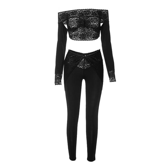 acelimosf™-Long sleeve off shoulder see through lace pant set