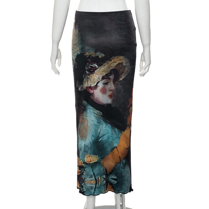 acelimosf™-Print ruffle contrast maxi skirt