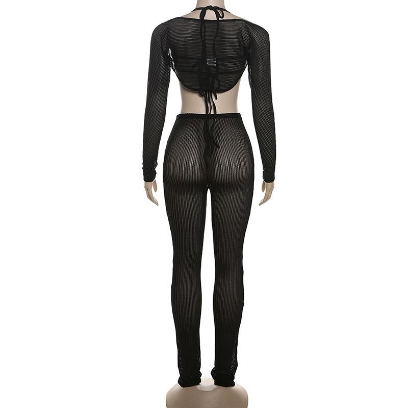 acelimosf™-Halter shrug textured see through pant set