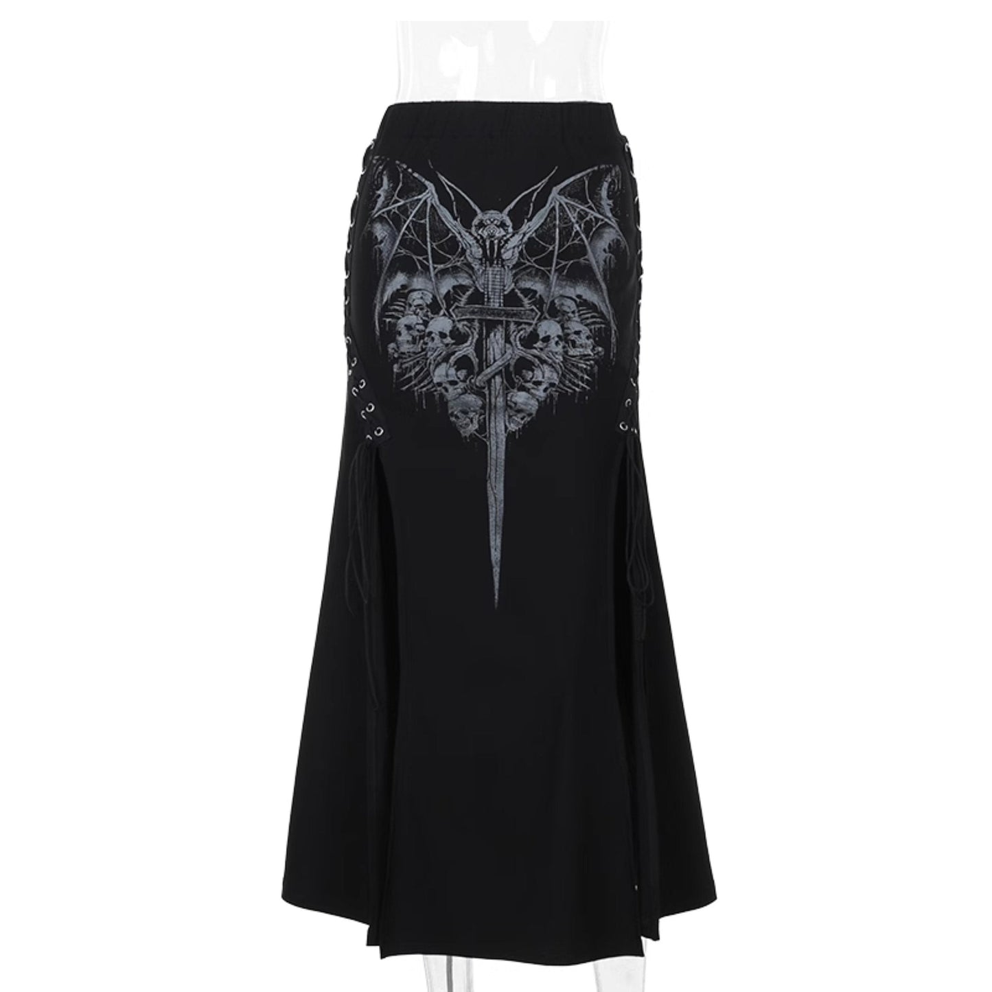 acelimosf™-Print lace up slit ruched maxi skirt