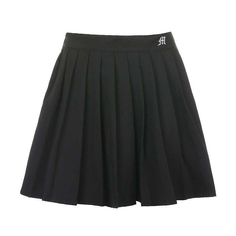 acelimosf™-Pleated embroidery A line solid zip-up mini skirt y2k 90s Revival Techno Fashion