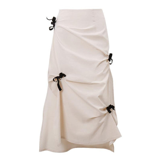 acelimosf™-Bowknot ruched zip-up slit irregular contrast midi skirt