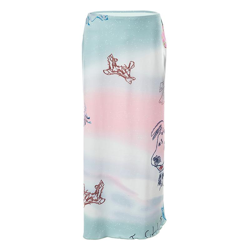 acelimosf™-Dog pattern low rise tie dye contrast maxi skirt