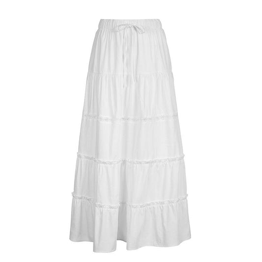 acelimosf™-Slit lace hem patchwork solid ruched midi skirt y2k 90s Revival Techno Fashion