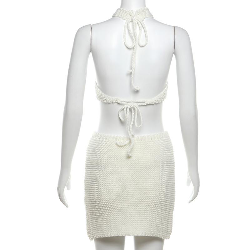 acelimosf™-Halter self tie knitted backless mini skirt set