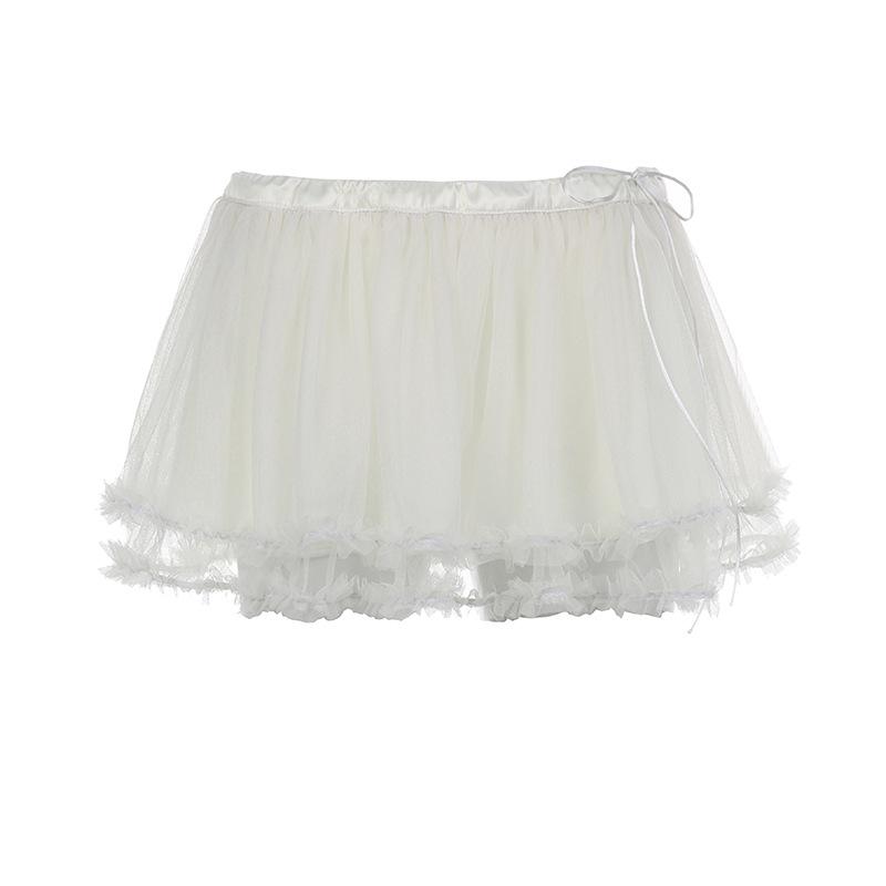 acelimosf™-Mesh solid ruffle ruched low rise A line mini skirt y2k 90s Revival Techno Fashion