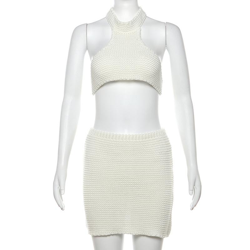 acelimosf™-Halter self tie knitted backless mini skirt set