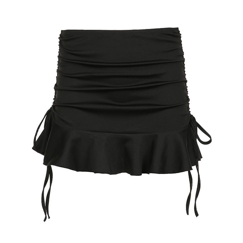 acelimosf™-Ruched drawstring A line solid mini skirt