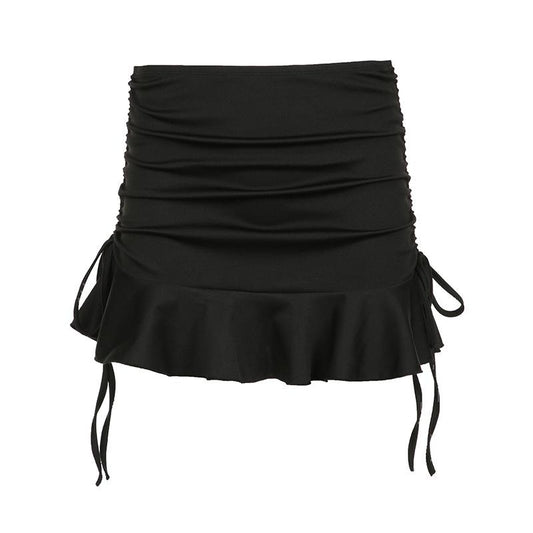 acelimosf™-Ruched drawstring A line solid mini skirt