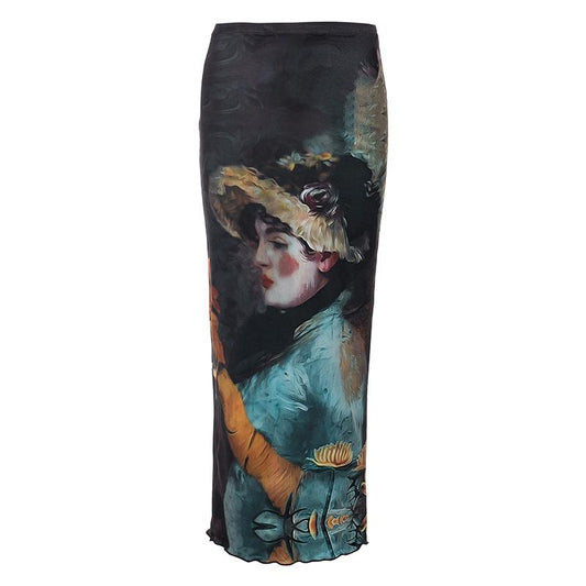 acelimosf™-Print ruffle contrast maxi skirt