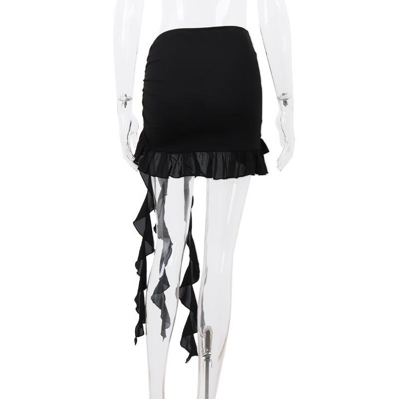 acelimosf™-Irregular hollow out ribbon butterfly applique solid ruffle mini skirt goth Emo Darkwave Fashion