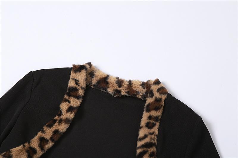 acelimosf™-Long sleeve leopard print fluffy shrug sweetheart neck 2 piece mini skirt set y2k 90s Revival Techno Fashion