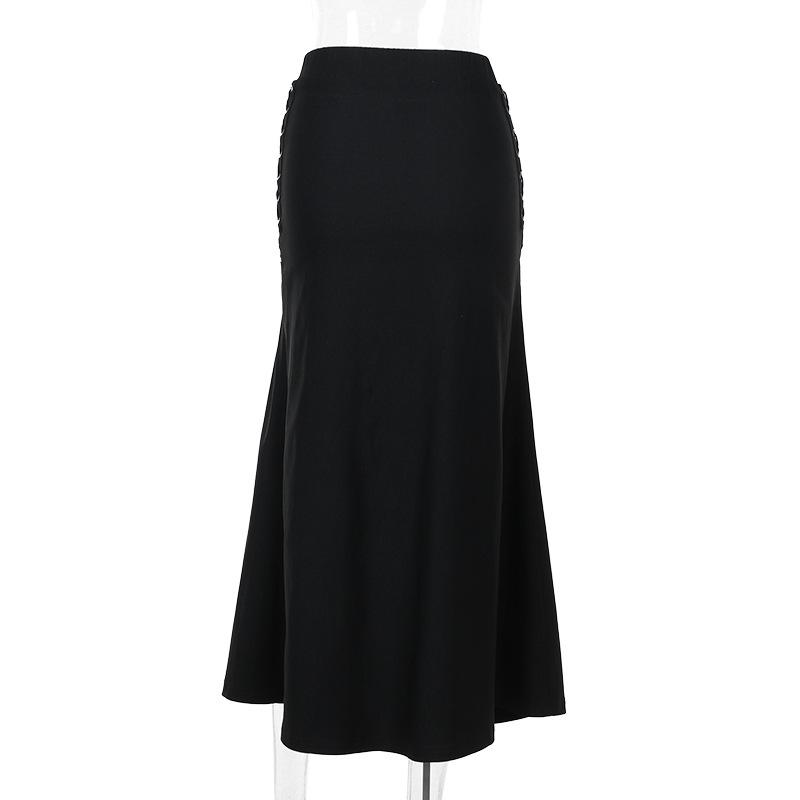 acelimosf™-High slit lace up bat print maxi skirt