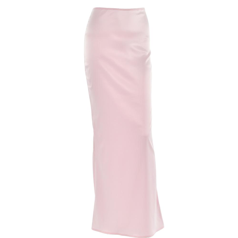 acelimosf™-Satin zip-up solid low rise maxi skirt