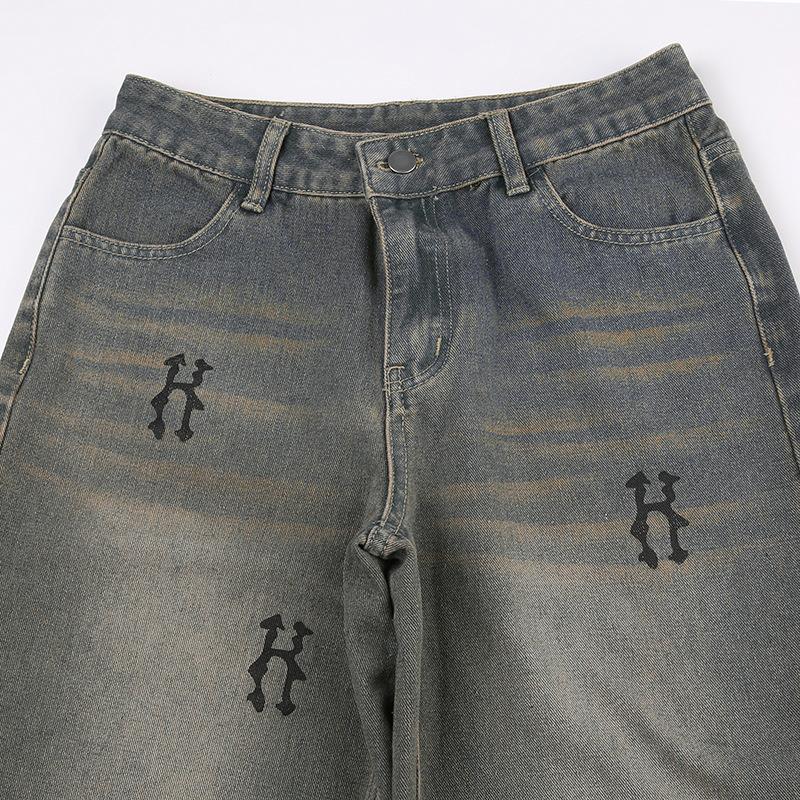 acelimosf™-Contrast "H" print pocket low rise jeans