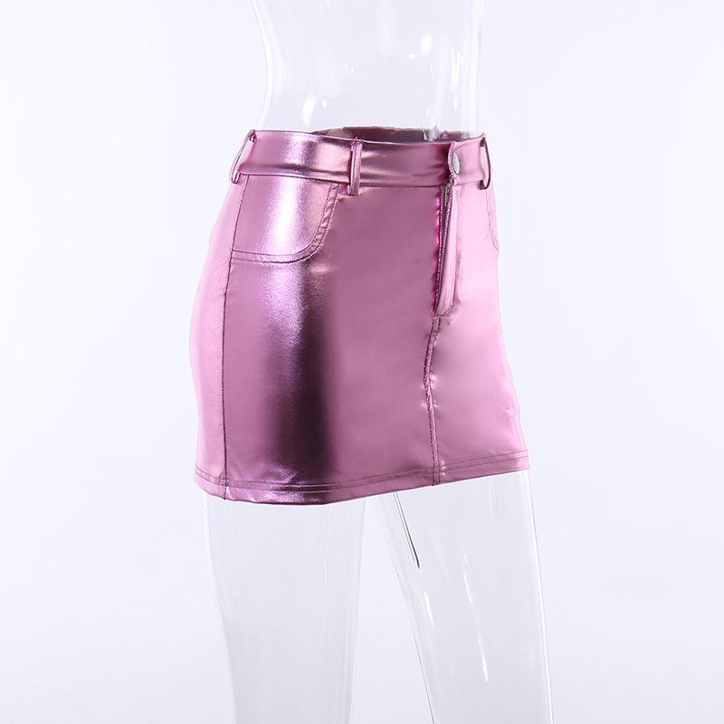 acelimosf™-Metallic solid pocket high rise mini skirt