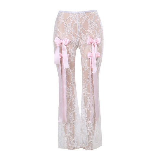 acelimosf™-Bowknot ribbon lace see through pant