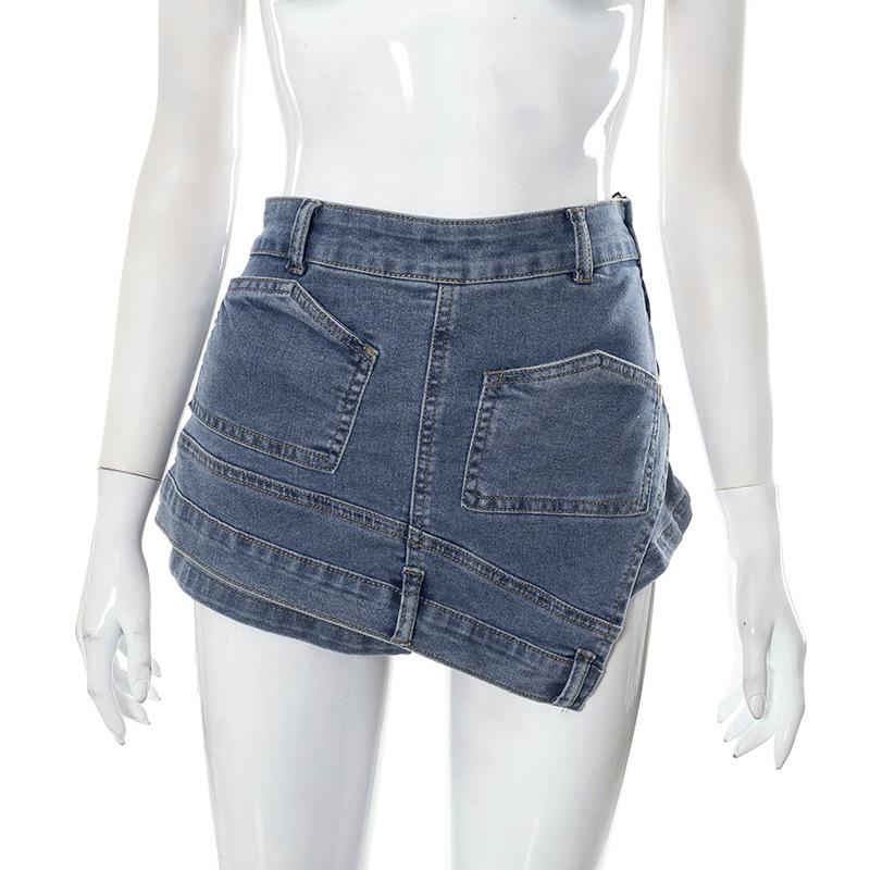 acelimosf™-Patchwork irregular stitch 2-way zip-up denim shorts y2k 90s Revival Techno Fashion