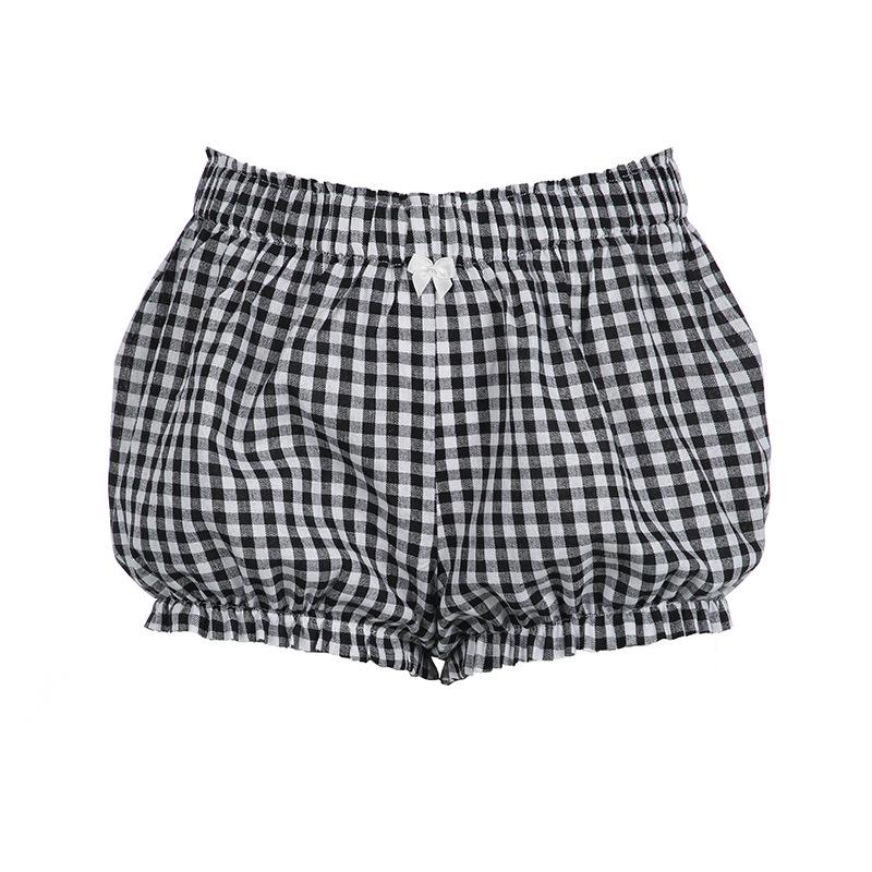 acelimosf™-Plaid print bowknot short pant