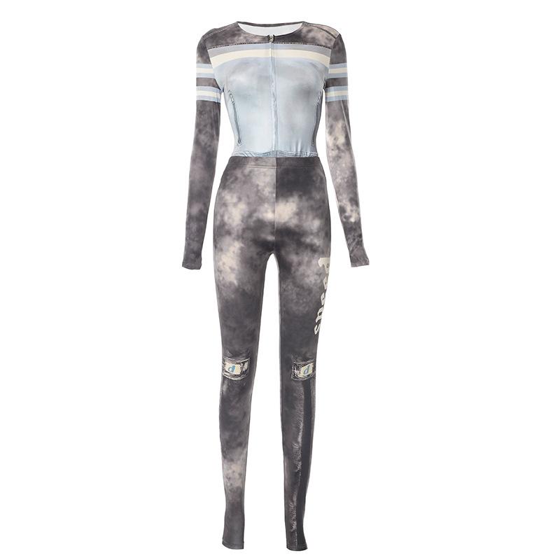 acelimosf™-Tie dye contrast long sleeve gloves zip-up pant set