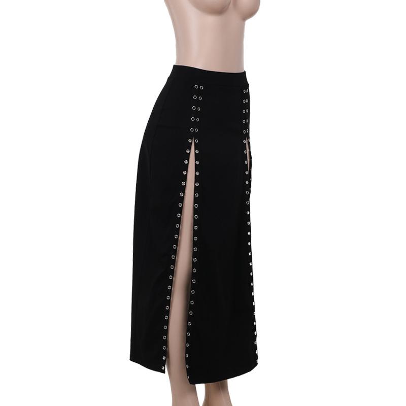 acelimosf™-High slit solid metal maxi skirt