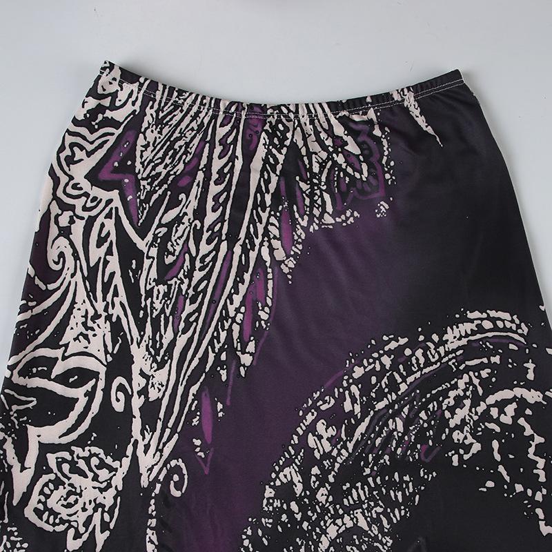 acelimosf™-Print high rise abstract contrast maxi skirt